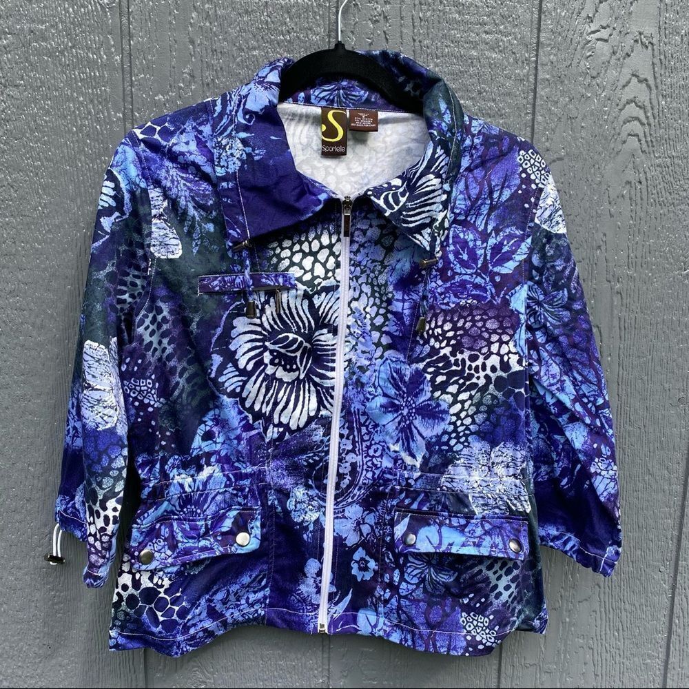 Sportelle Blue Floral Zip Front Jacket